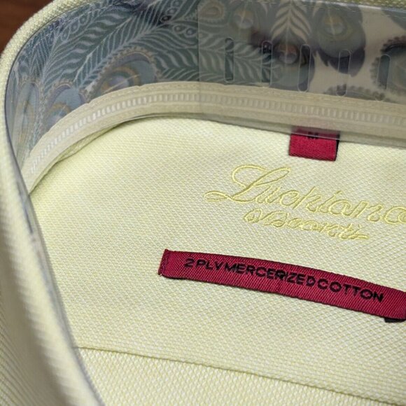 Luchiano Visconti Solid Pale Lime Mens M Button up Shirt 2-Ply Mercerized New - Picture 5 of 7